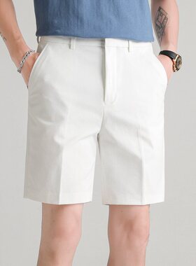 短裤男西装五分裤宽松西裤夏季薄款韩版潮流冰丝白色5分休闲中裤