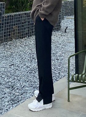 韩版裤脚开叉西装裤男士宽松直筒西裤长裤帅气百搭垂感宽松休闲裤
