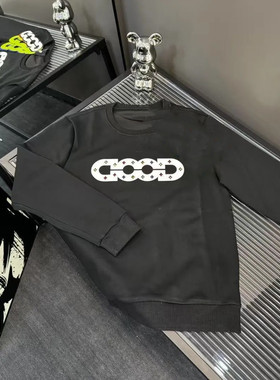 秋冬季潮牌GOOD硅胶印花烫钻镂空格长袖卫衣男女网红宽松休闲上衣