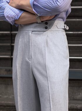 高腰裤男修身直筒裤子休闲薄款商务复古意式那不勒斯西裤男英伦风