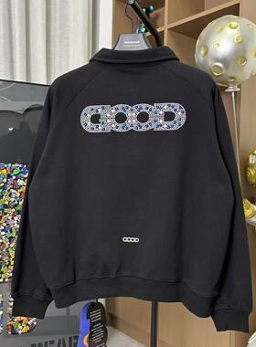 网红同款穿搭GOOD彩色珍珠烫钻翻领卫衣男女秋季潮牌轻奢POLO上衣