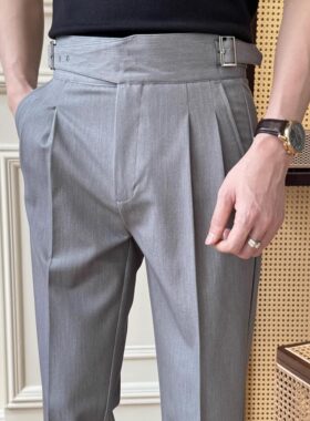 高级感那不勒斯西裤男夏季新款巴黎扣直筒休闲裤潮流百搭商务裤子