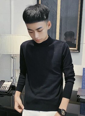精神小伙纯色半高领打底针织衫秋冬季2026年新款内搭保暖男士毛衣