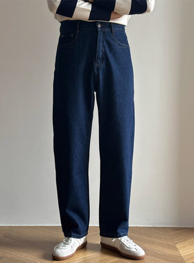 秋季新款休闲绅士牛仔裤宽松直筒百搭长裤潮流高级感高腰裤子男