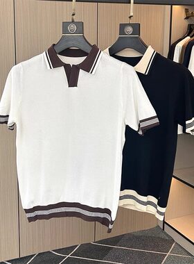 欧式时尚短袖针织polo衫男士夏季冰丝体恤衫男海鸥领保罗半袖T恤