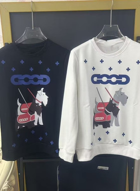 雪纳瑞印花轻奢时尚高级感潮牌秋冬季加绒卫衣男女同款网红上衣服