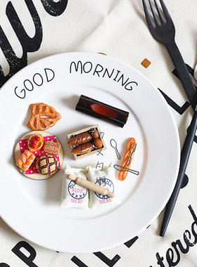 【刀叉勺啊】日本同款简约字母goodmorning陶瓷白餐盘8寸西餐蛋糕