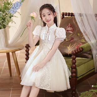 女童新中式连衣裙儿童2025夏装新款小女孩网纱夏款旗袍白色公主裙
