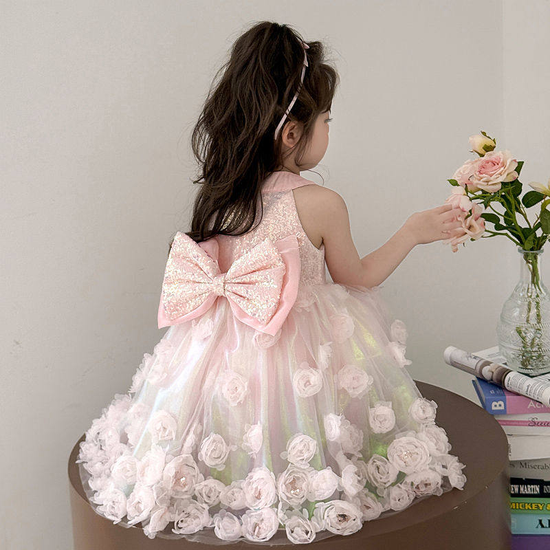 女童连衣裙2025新款夏季儿童洋气时髦公主裙宝宝网纱礼服公主裙潮