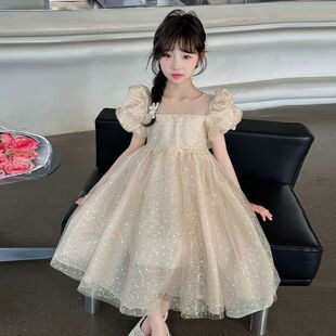 泡泡袖 洋气儿童亮片公主纱裙女孩夏装 裙子 连衣裙2025新款 女童夏季