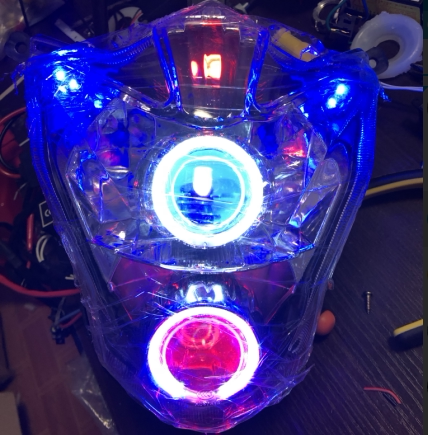 宗申比亚乔罗宾逊BYQ125/150-8大灯改装氙气灯天使恶魔眼透镜总成