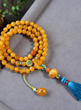 俄料蜜糖红花蜡手串蜡质浓郁搭配南红老蜡南瓜 翡翠7.8mm重26克