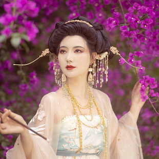 傅小菲 唐风长簪挖耳钗流苏铸铜发钗套装唐风花精发饰【花间】