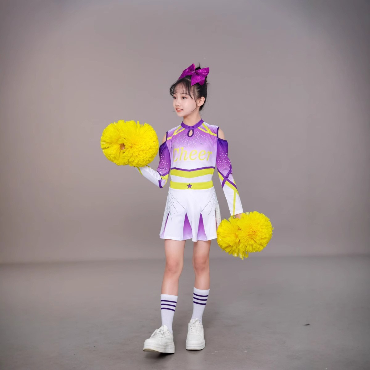 儿童啦啦操服白色健美操比赛服中大童休闲春夏秋季拉拉队裙夏秋款