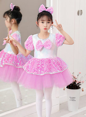 新款亮片六一儿童演出服蓬蓬纱裙合唱舞蹈表演服幼儿晚礼服女