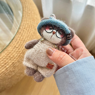 迷你小奶熊成品精致礼物纯手工定制钩织挂件公仔棒针玩偶包包挂件