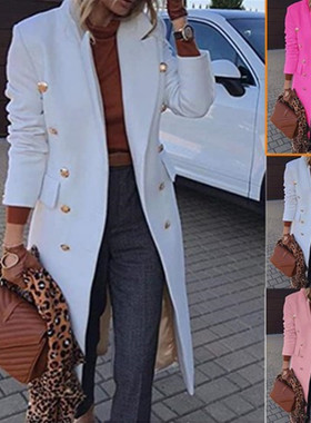 2023毛呢女大衣多粒扣wish呢子外套Winter Jackets Ladies Coats