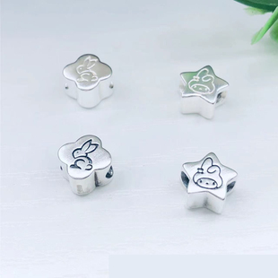 足银999幸运草兔子编制手链串珠配件本命年男女宝宝儿童饰品配件