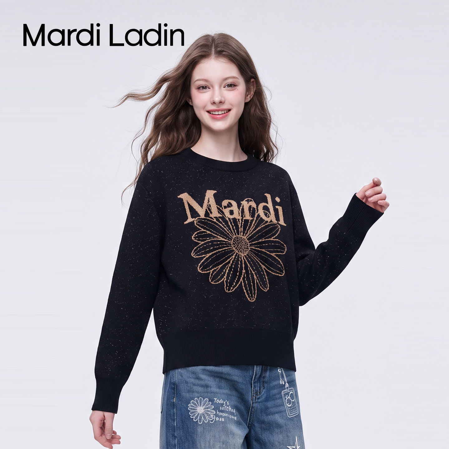 MardiLadin黑色宽松显瘦针织衫