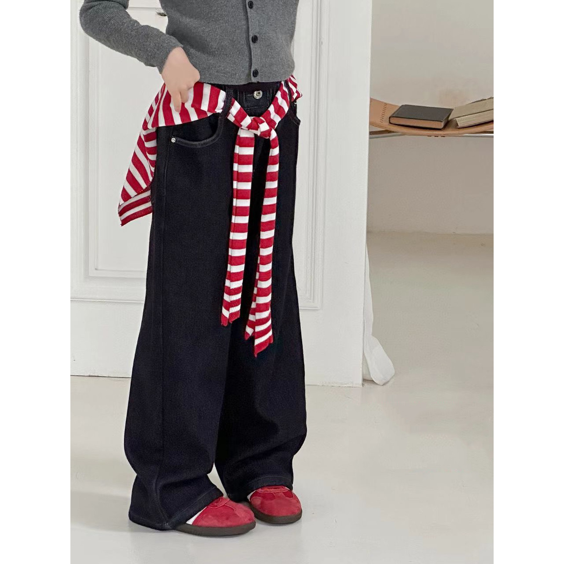 女童加绒牛仔裤秋冬中大童直筒裤