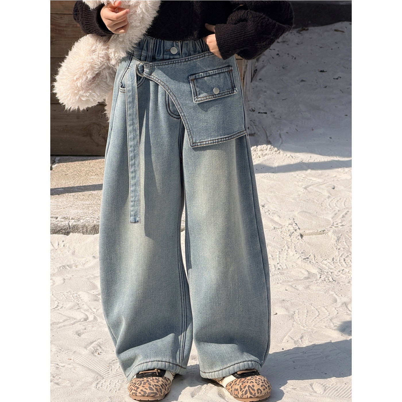 童装女童加绒加厚牛仔裤