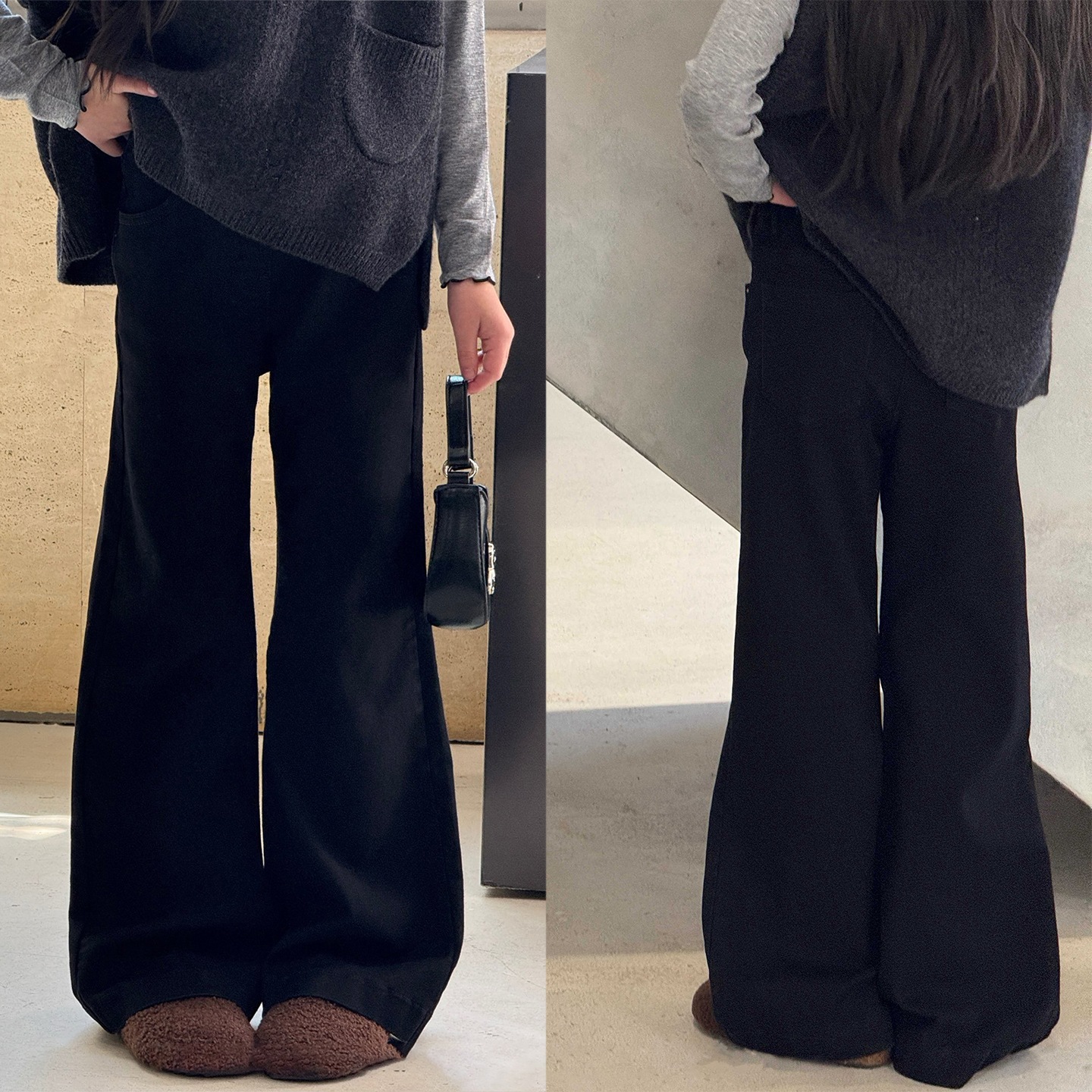 女童黑色牛仔喇叭裤修身洋气