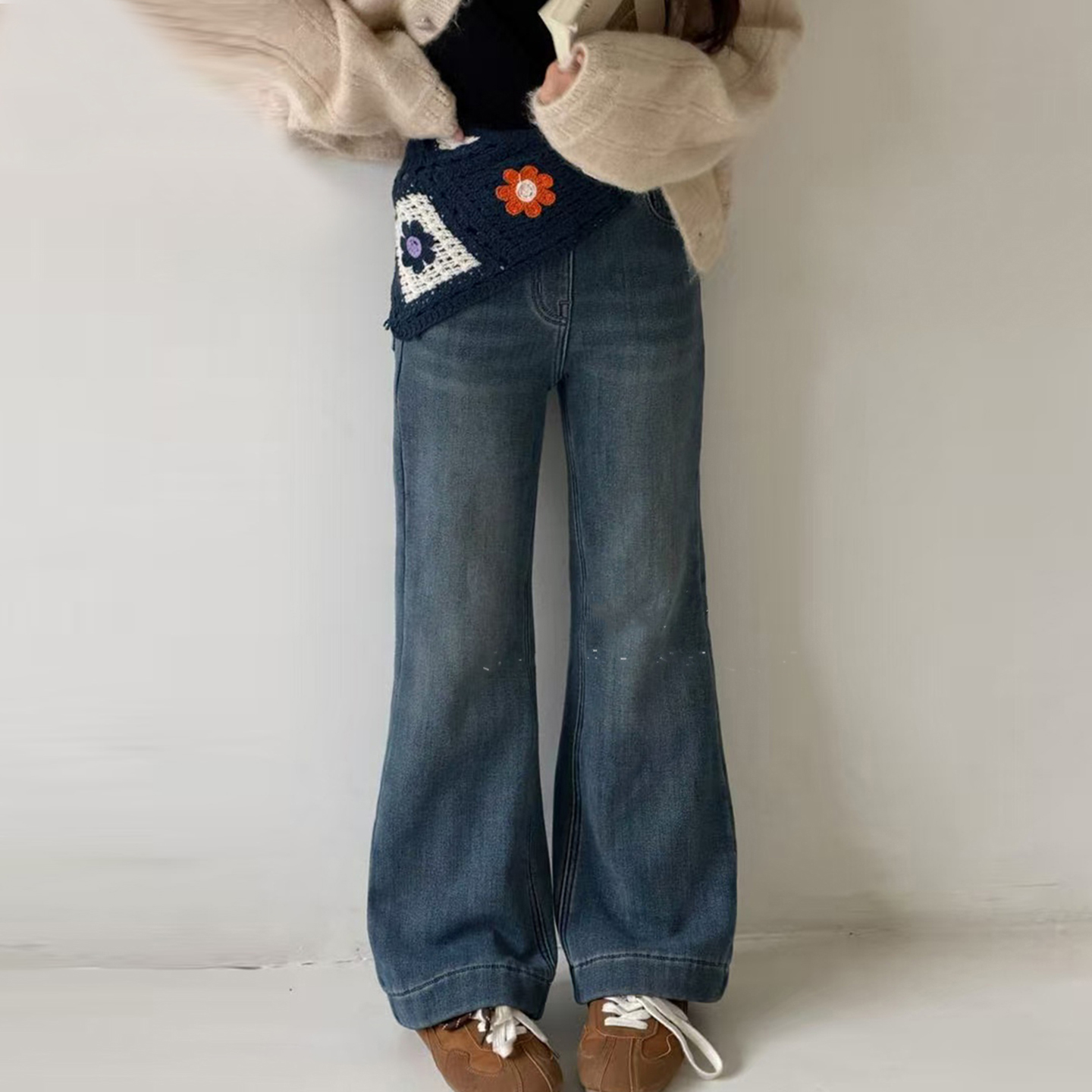 女童加绒两件套牛仔裤