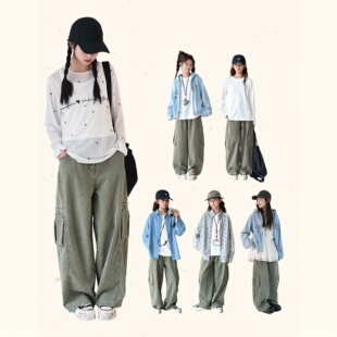 男女童牛仔裤2026春装新款儿童复古工装休闲裤子小个子阔腿长裤子