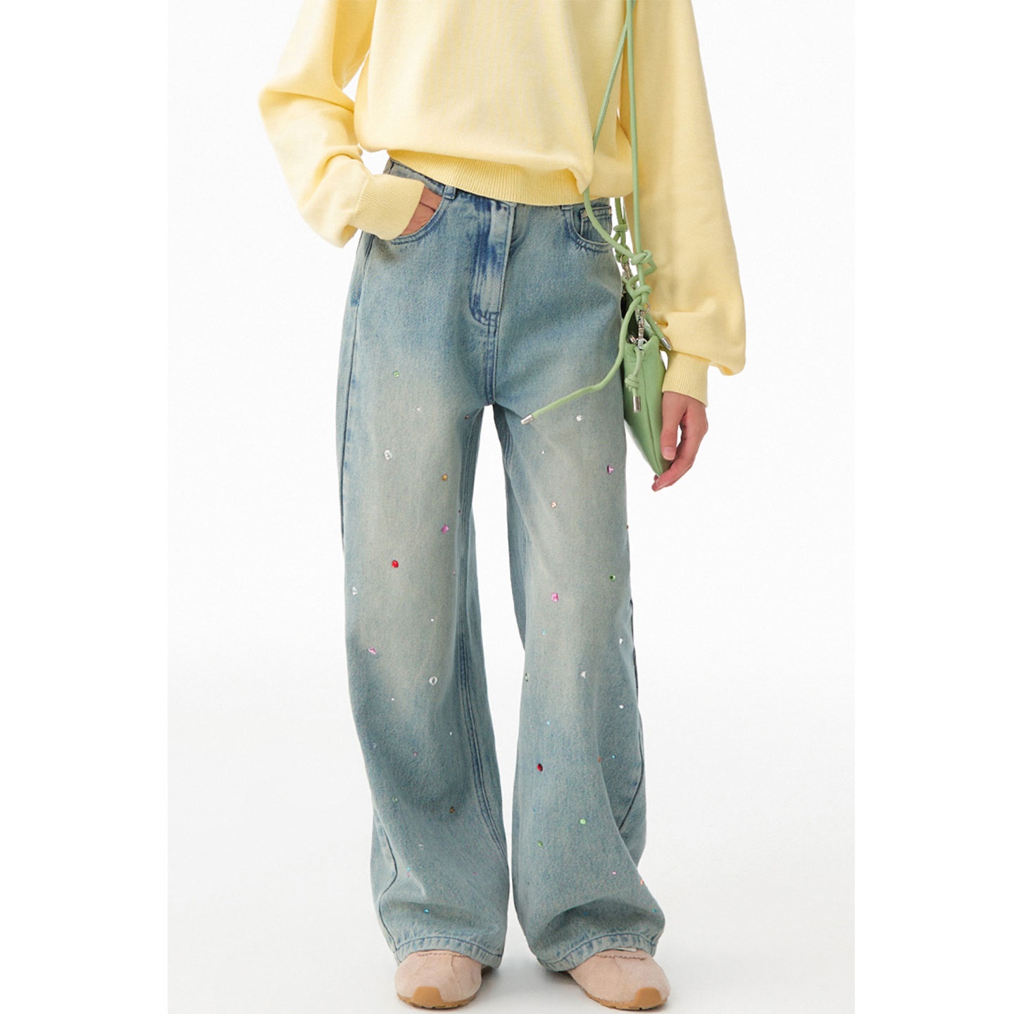 女童直筒牛仔裤经典复古水洗蓝