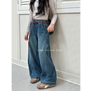女童直筒牛仔裤秋冬儿童装休闲宽松百搭裤子中大童弯刀裤阔腿洋气