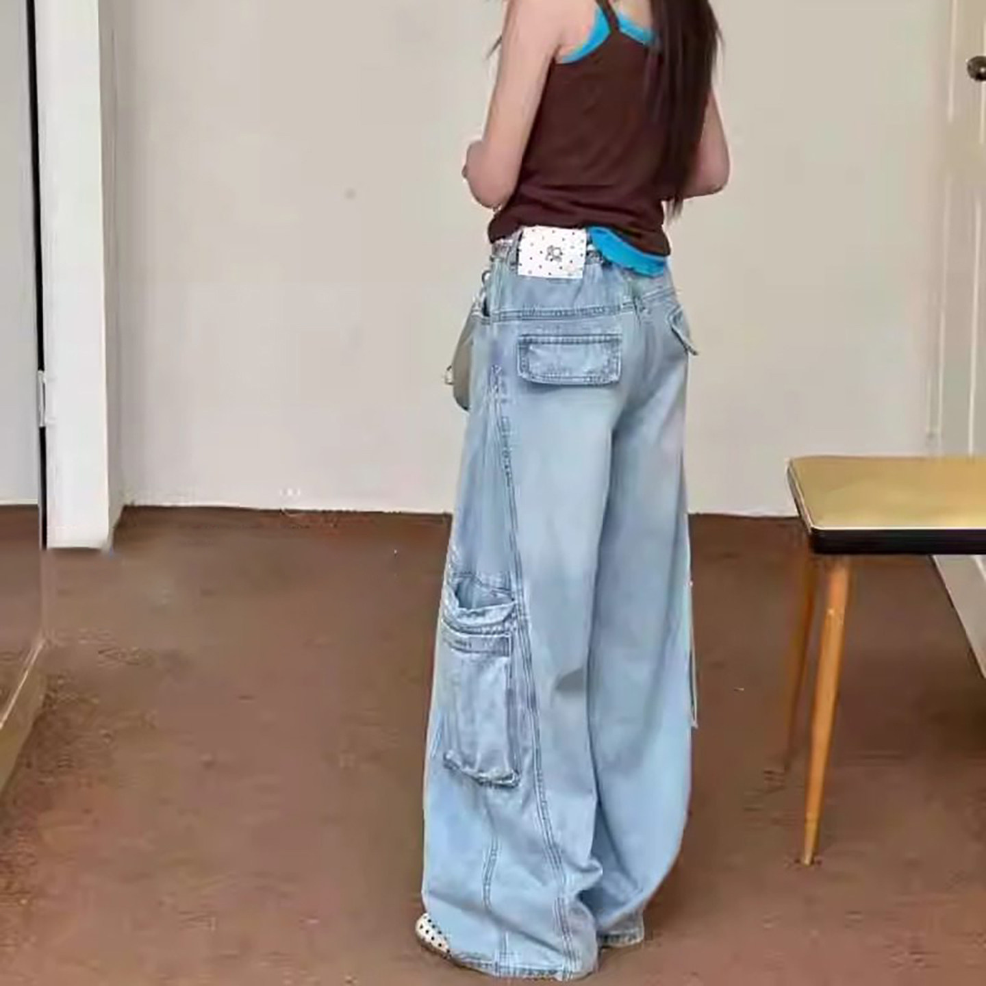 女童中大童多口袋牛仔工装裤