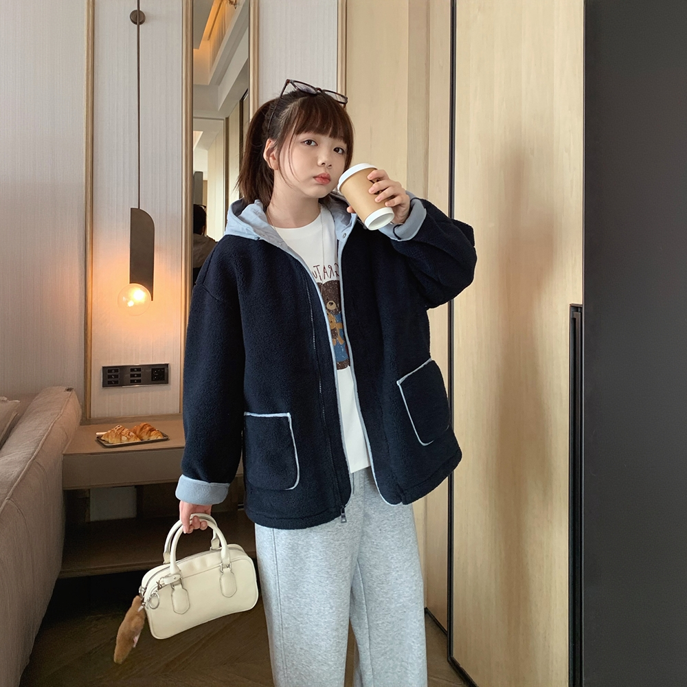 女中大童羊羔绒外套亲子保暖上衣