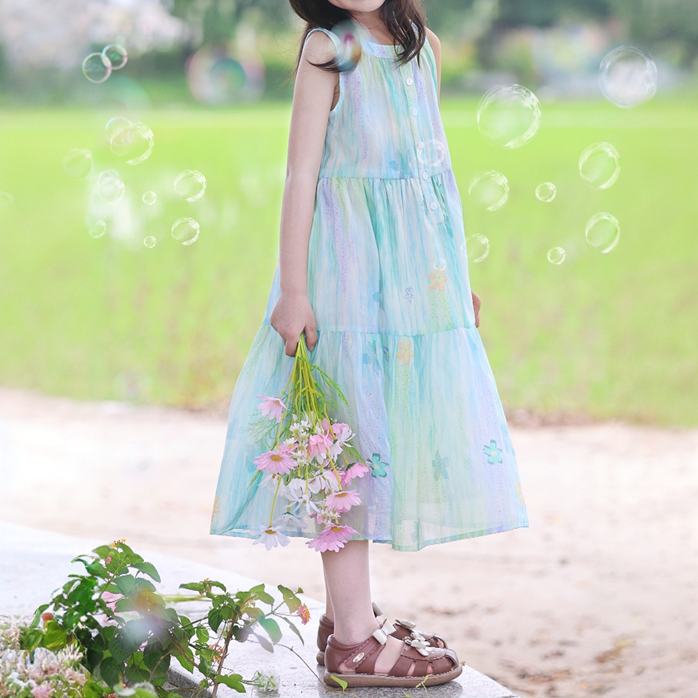 女中大童连衣裙夏季新款儿童渐变背心裙子无袖公主裙小个子中长裙