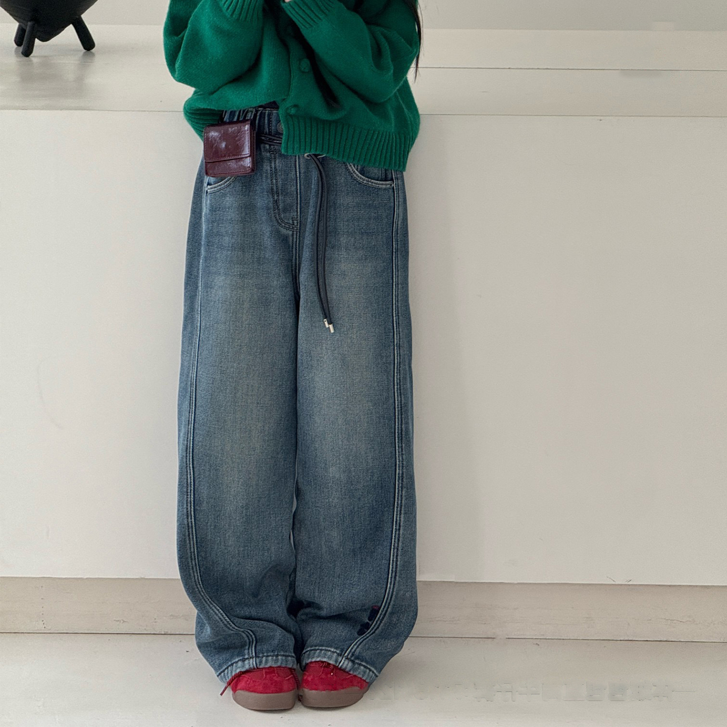 女童小个子加绒牛仔直筒裤