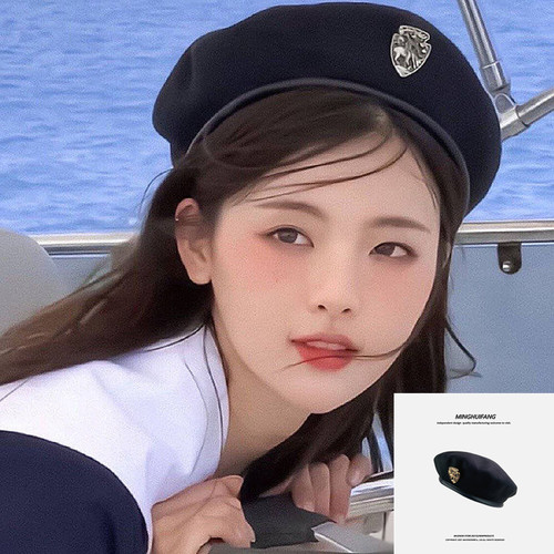 JK供感杨超越同款女贝雷帽女画家帽水手帽潮徽章学院风时装帽子 - 封面