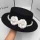 新款 黑色平顶大檐礼帽优雅复古赫本英伦珍珠毡帽 新娘帽子花朵法式