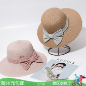 夏季 女士蝴蝶结太阳帽遮阳防晒紫外线草帽大檐宽檐休闲度假渔夫帽