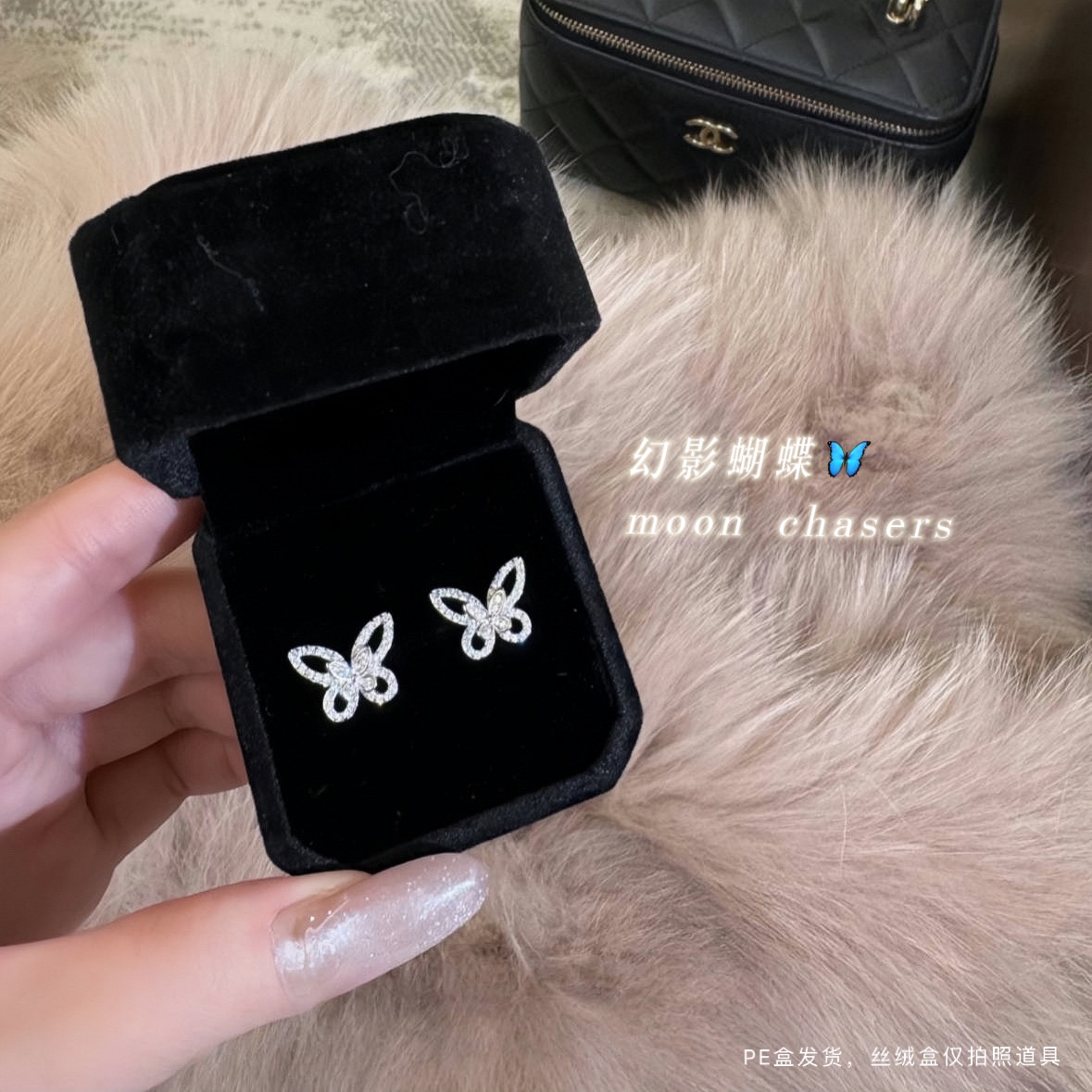 免摘螺旋拧扣锆石耳钉精致蝴蝶