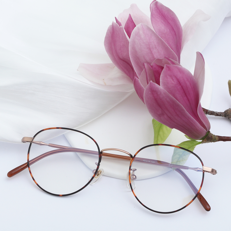 纯钛超轻玳瑁色近视眼镜框女时尚圆形可配度数防蓝光镜片镜架男潮