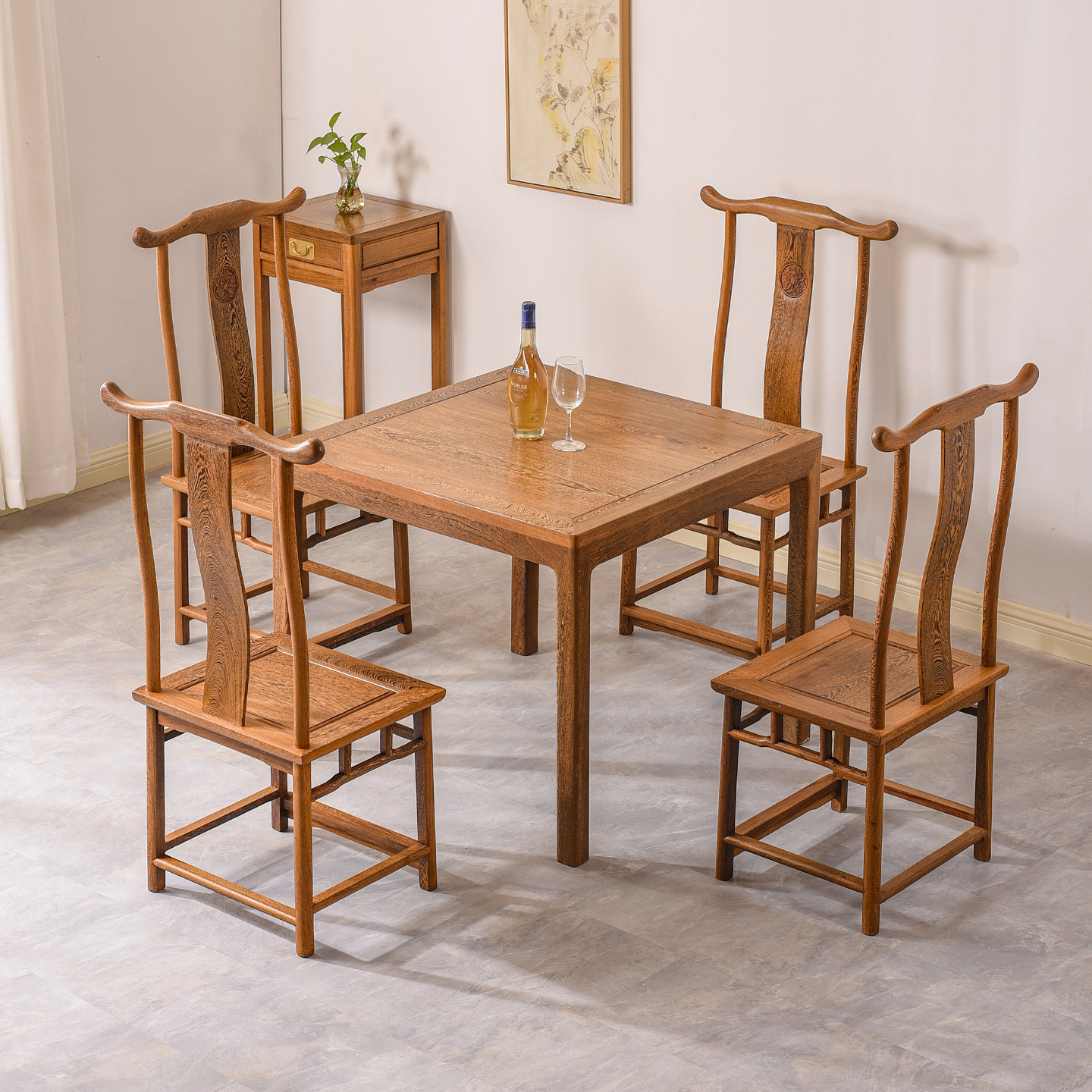 鸡翅木八仙桌四方桌农村红木餐桌正方形新中式实木餐桌椅组合复古,住宅家具,实木餐桌,淘宝优惠券,粉丝福利购,淘宝优惠卷