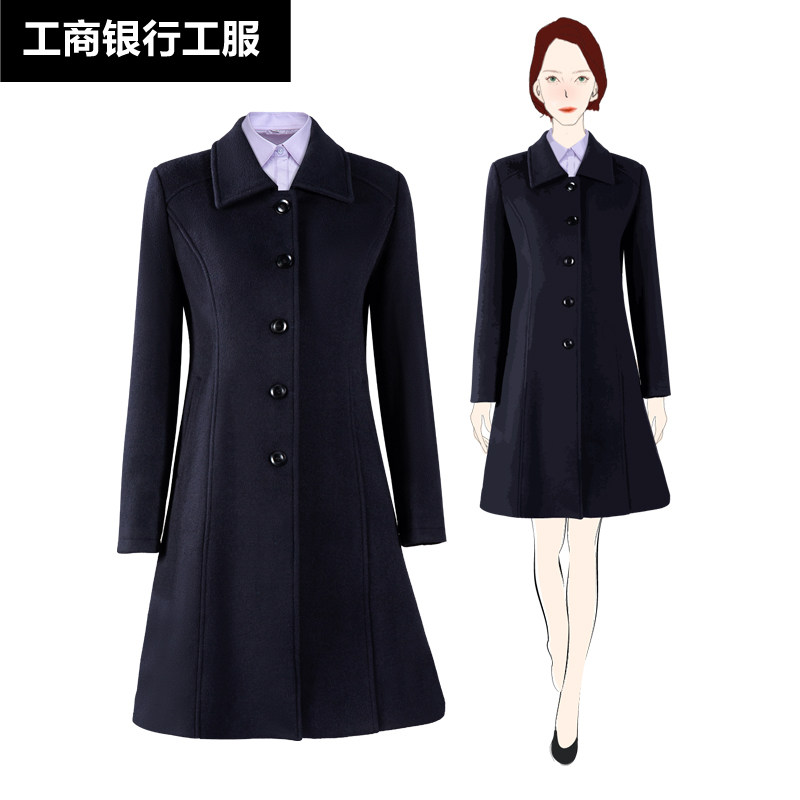 呢子大衣女银行前台工作服2022新款工行工装毛呢外套修身中长款冬