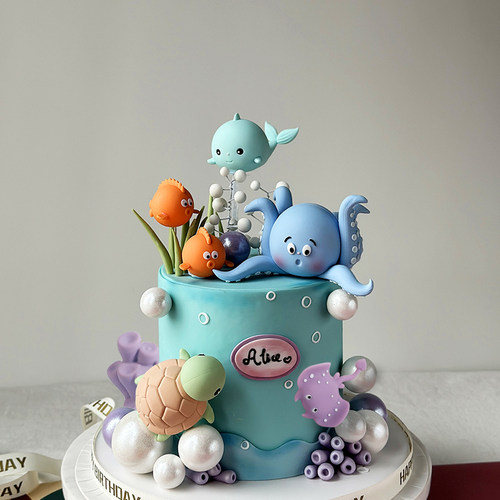 海洋蛋糕八爪鱼海龟鲸鱼魔鬼鱼
