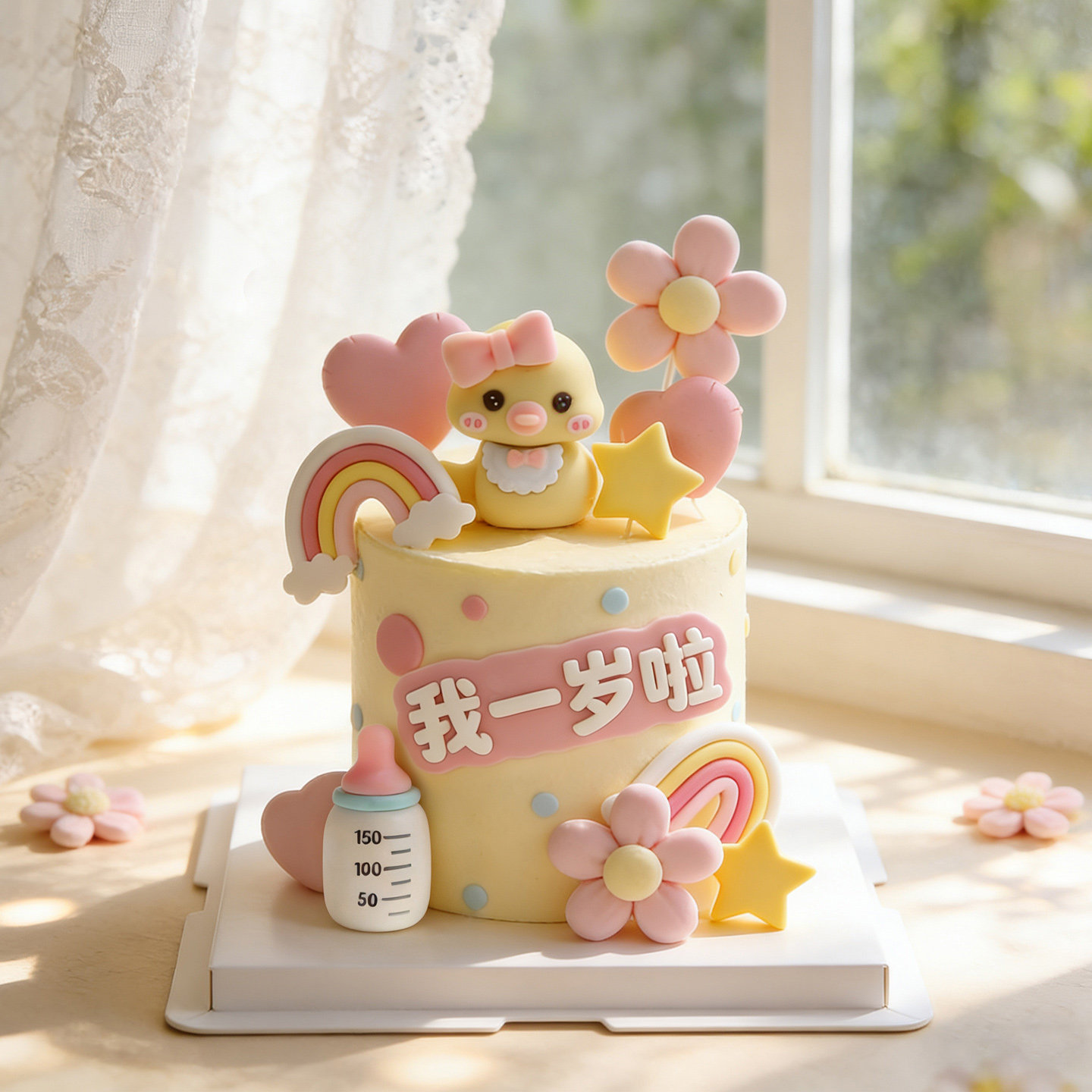 卡通粉色蝴蝶结小蛇蛋糕装饰奶瓶玩偶摆件可爱儿童女孩宝宝插牌