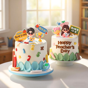 教师节蛋糕装饰卡通男女老师软胶插件老师辛苦节日花束奖杯插牌