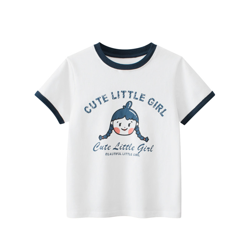 GRrr韩版女童小辫子印花圆领夏装短袖T恤2024中大童洋气百搭上衣