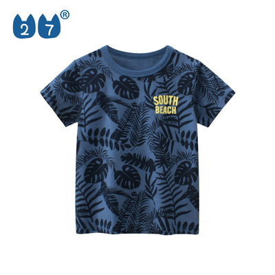 27kids圆领休闲短袖满印T恤