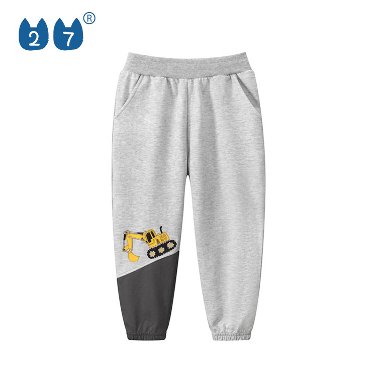 27kids秋装童装纯棉长裤潮韩版铲车卡通撞色休闲裤男童百搭运动裤