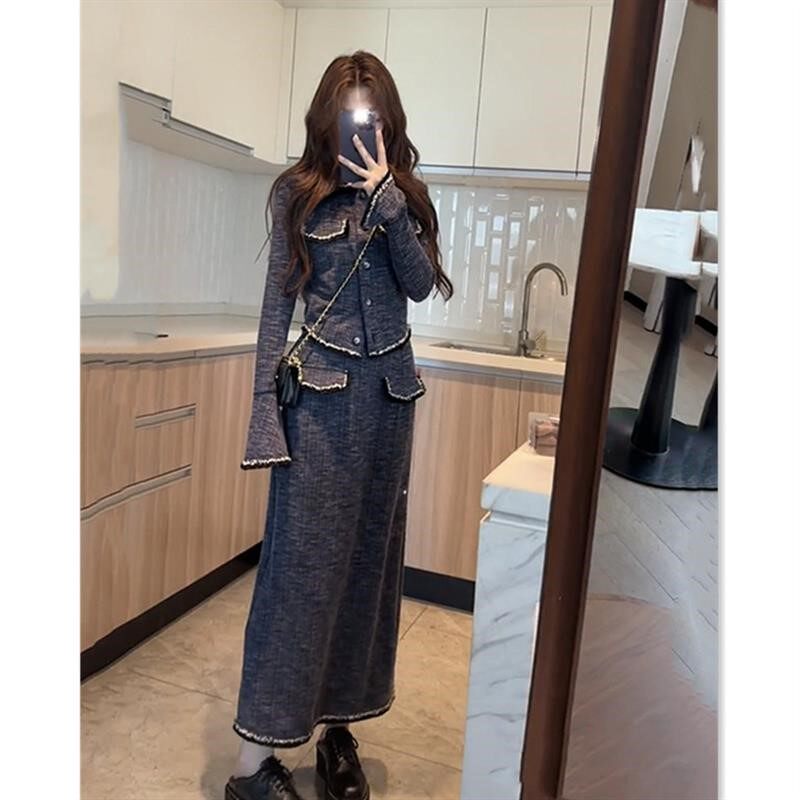 韩风chic早秋时尚小香风套装裙秋款气质针织高级感小洋装两件套女