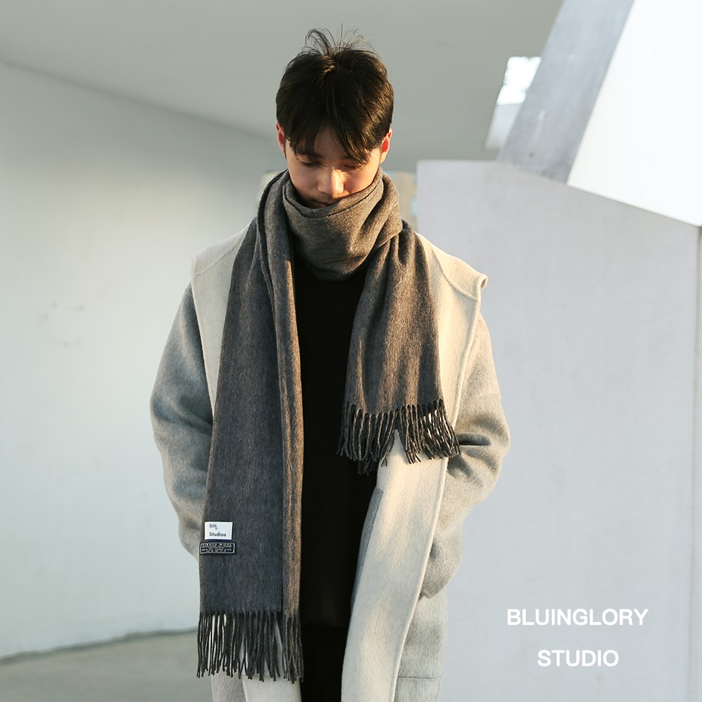 韩国围巾男冬季百搭简约纯色男士围巾秋高档生日礼物羊绒围巾女