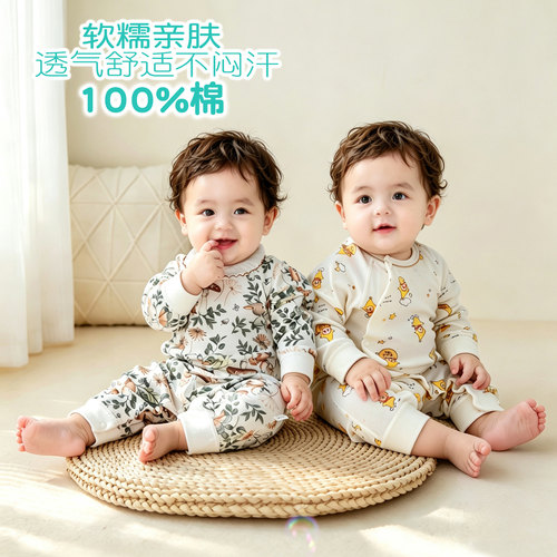 婴儿纯棉侧襟连体衣长哈衣春秋装